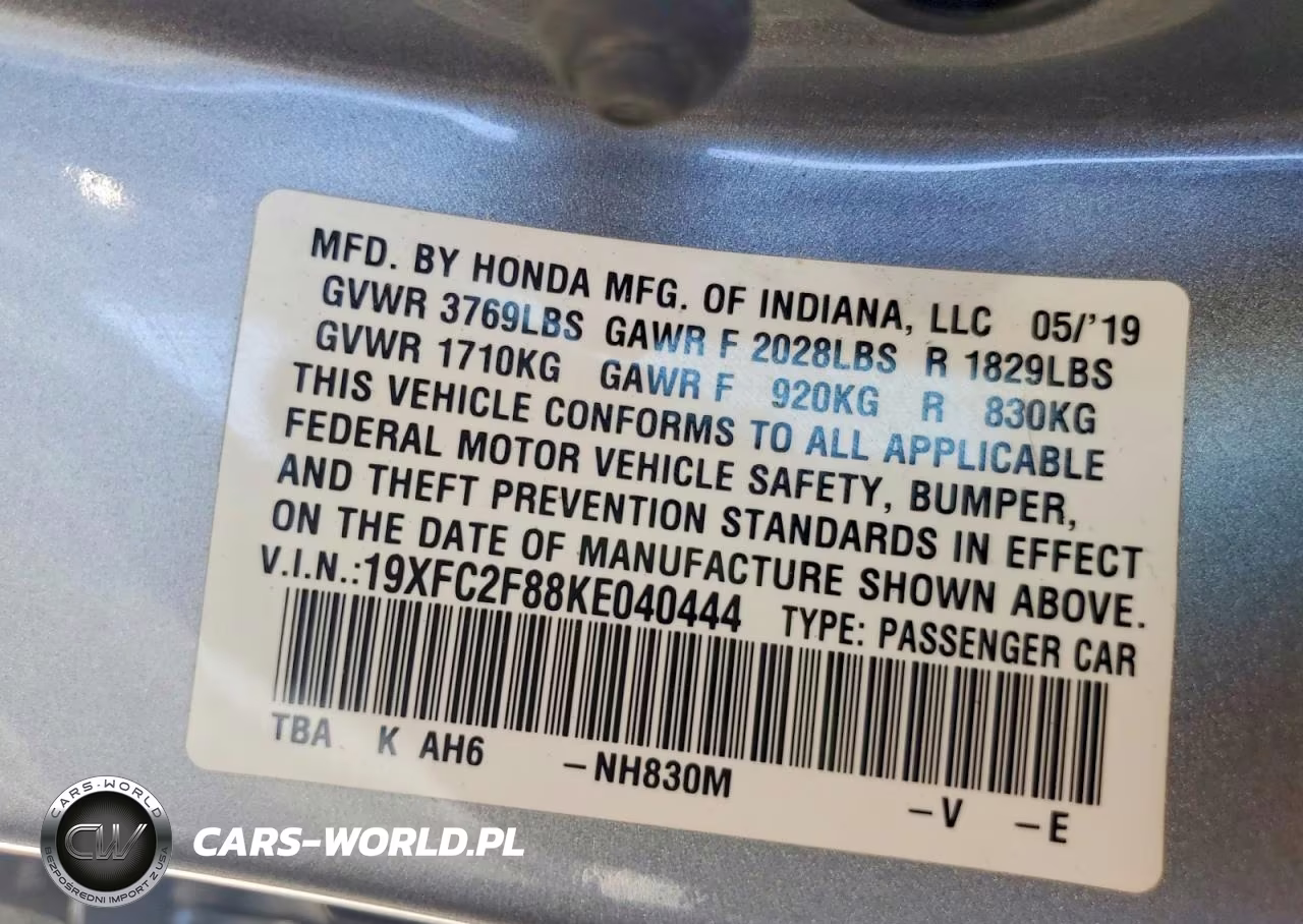 2019 Honda Civic Sport VIN:19XFC2F88KE040444 - 12