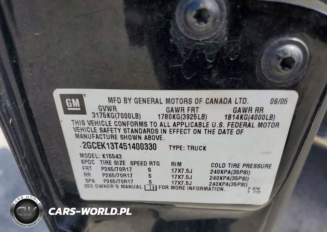 2005 Chevrolet Silverado K1500 VIN:2GCEK13T451400330 - 12