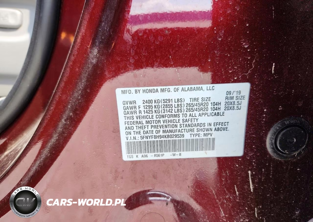 2019 Honda Passport Touring VIN:5FNYF8H94KB029539 - 12