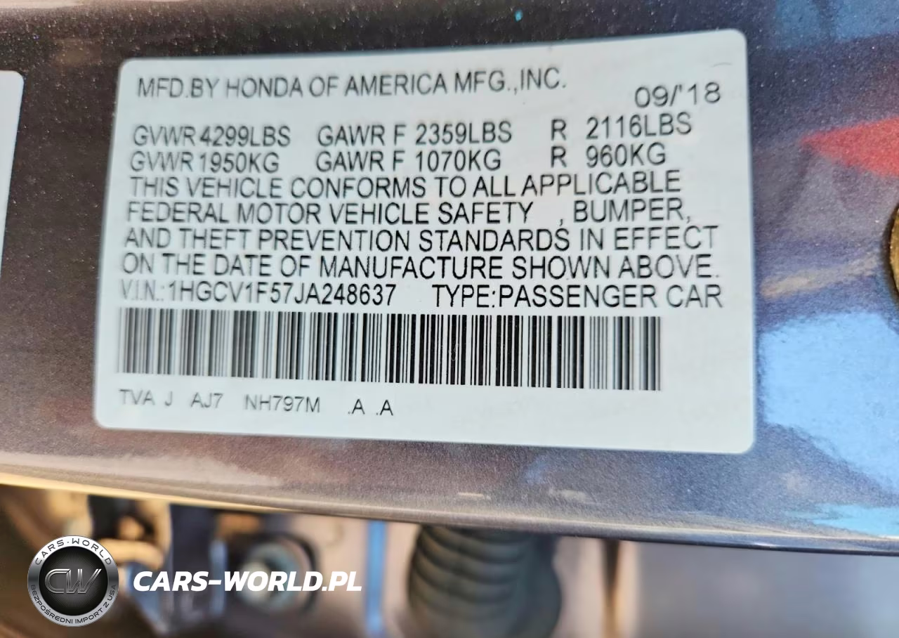 2018 Honda Accord Exl VIN:1HGCV1F57JA248637 - 12