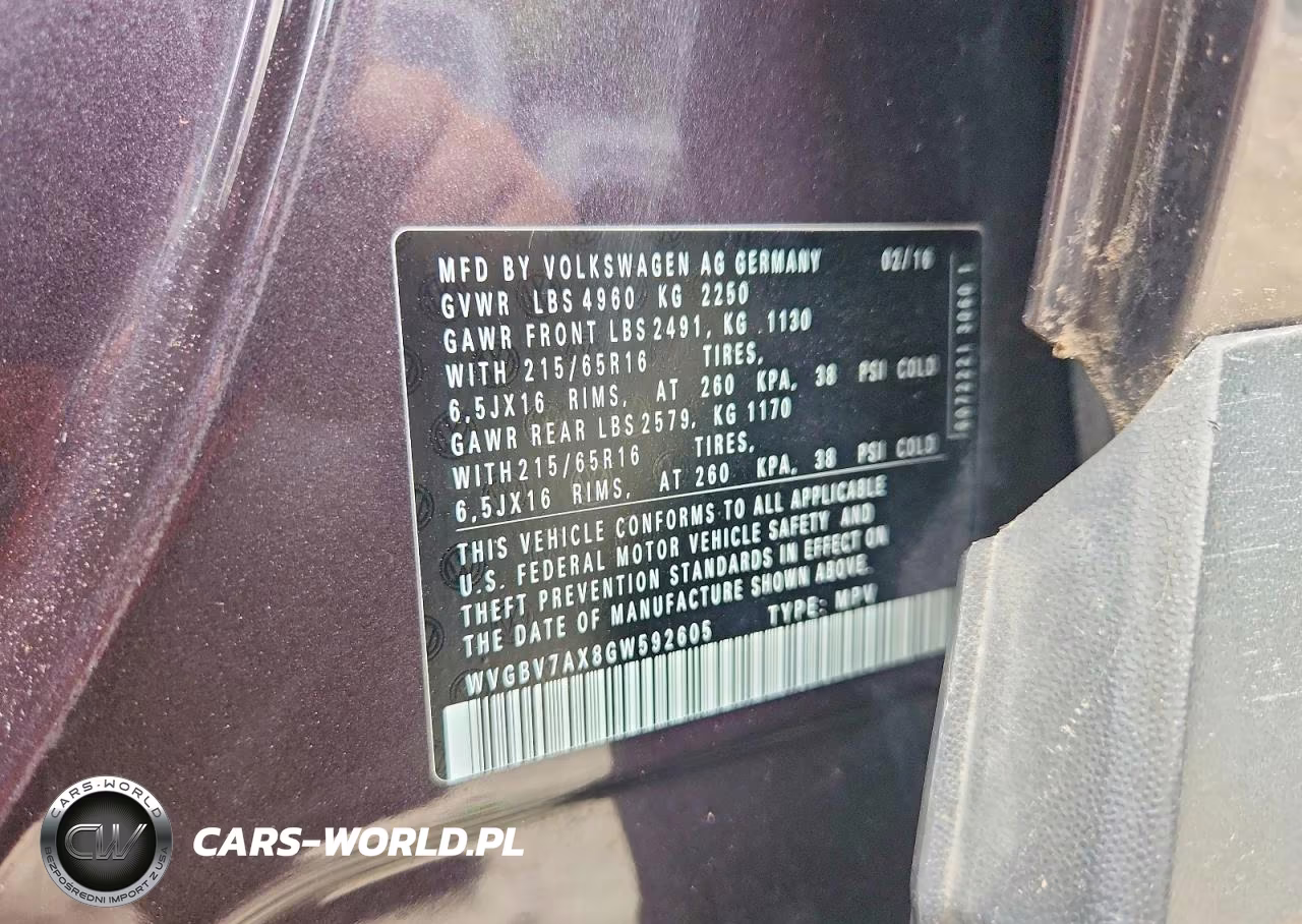 2016 Volkswagen Tiguan S VIN:WVGBV7AX8GW592605 - 14