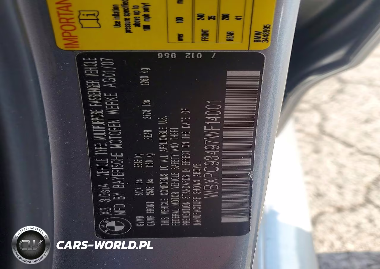 2007 BMW X3 3.0Si VIN:WBXPC93497WF14001 - 13