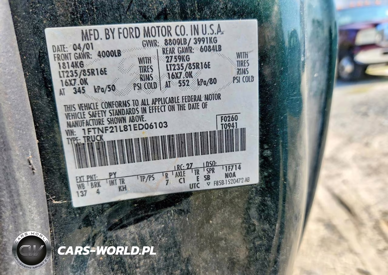2001 Ford F250 Super Duty VIN:1FTNF21L81ED06103 - 12