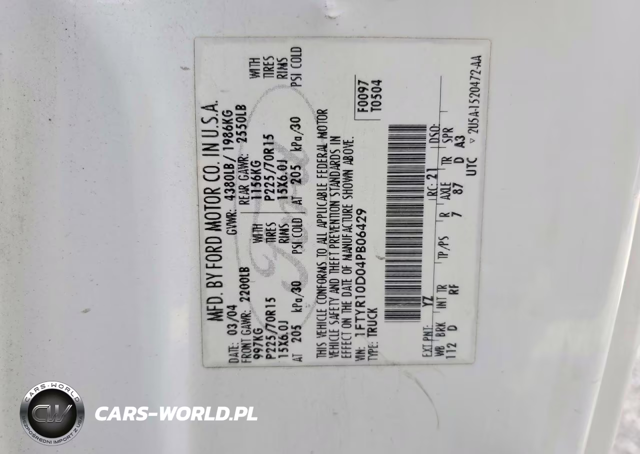 2004 Ford Ranger VIN:1FTYR10D04PB06429 - 12