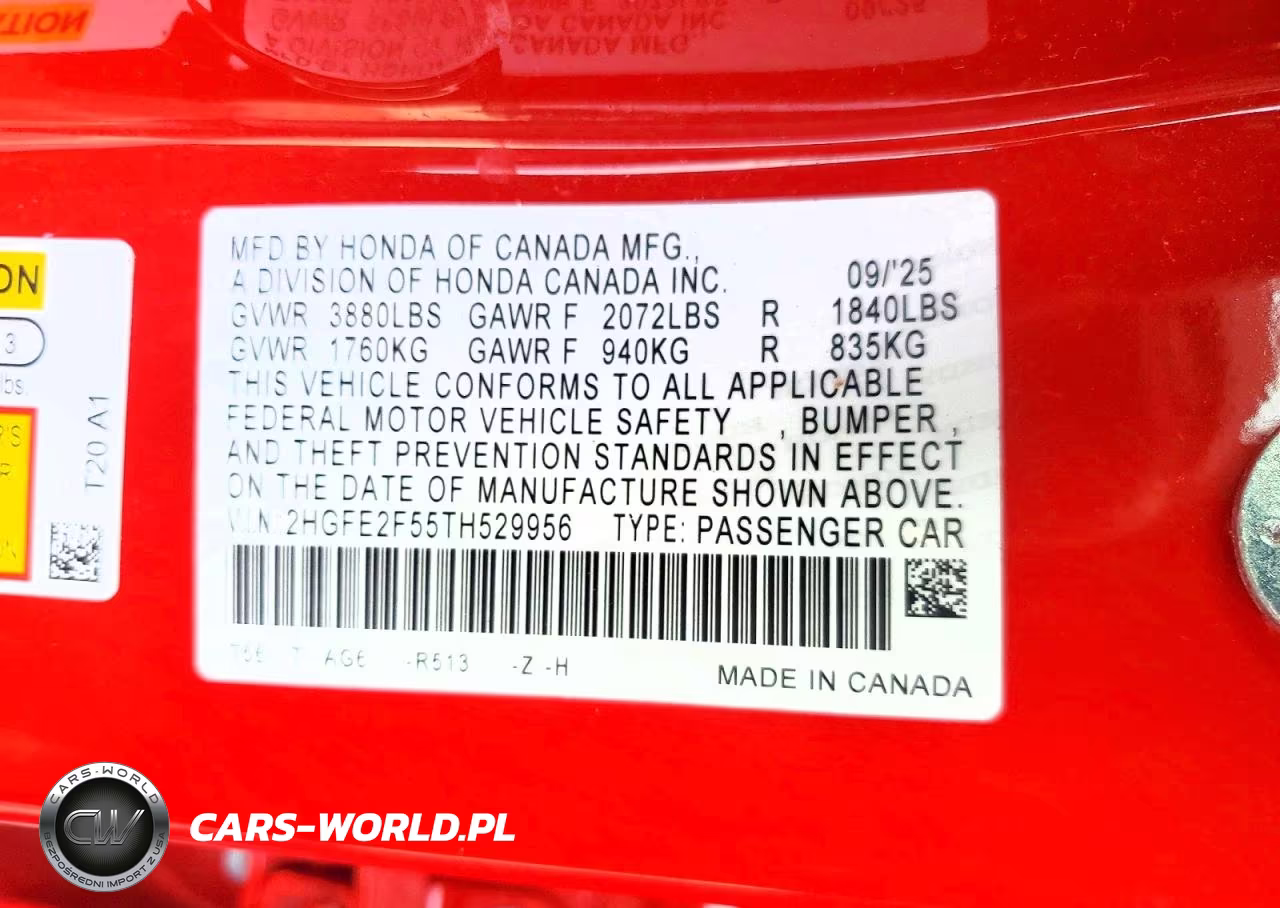 2026 Honda Civic Sport VIN:2HGFE2F55TH529956 - 12