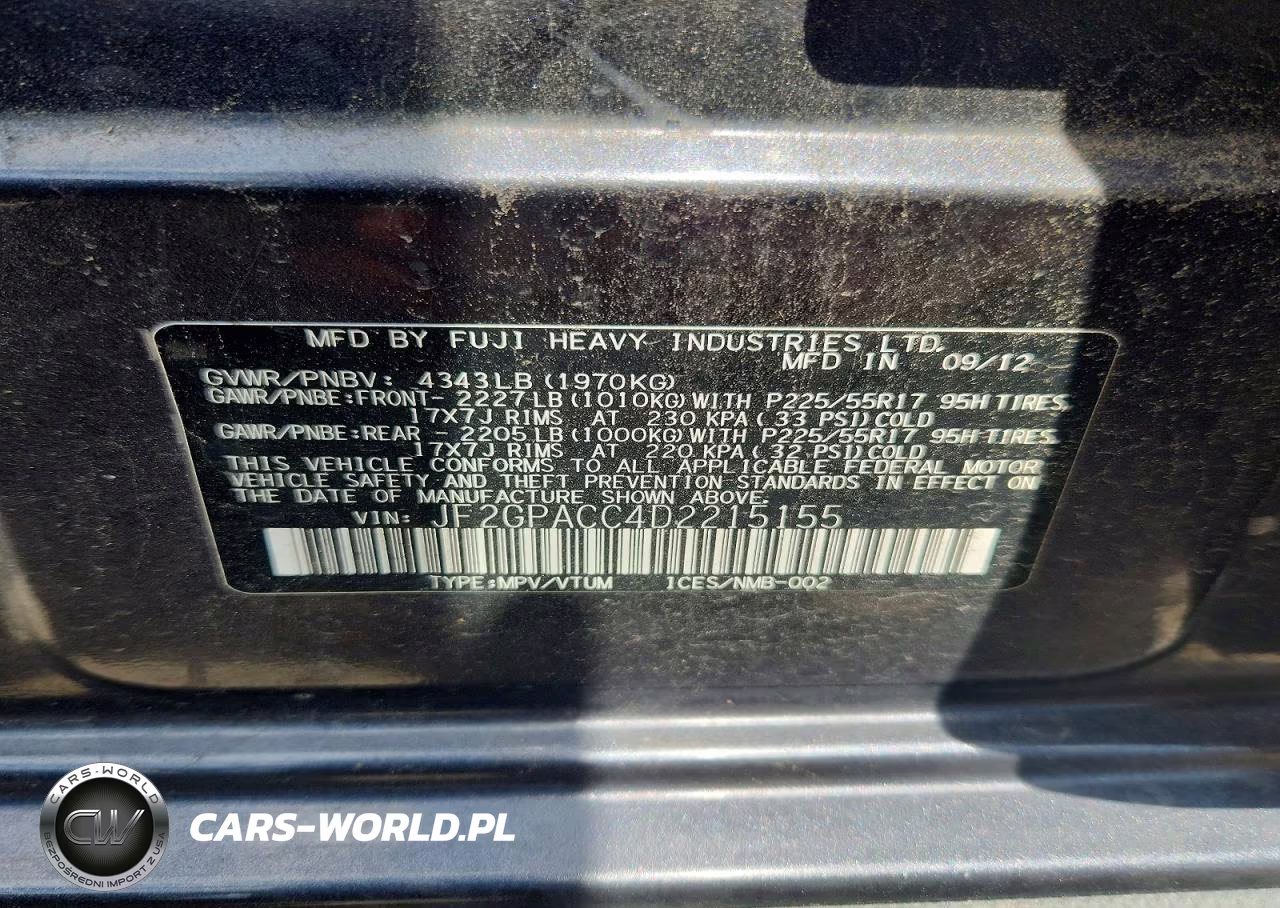 2013 Suba Xv Crosstr VIN:JF2GPACC4D2215155 - 12