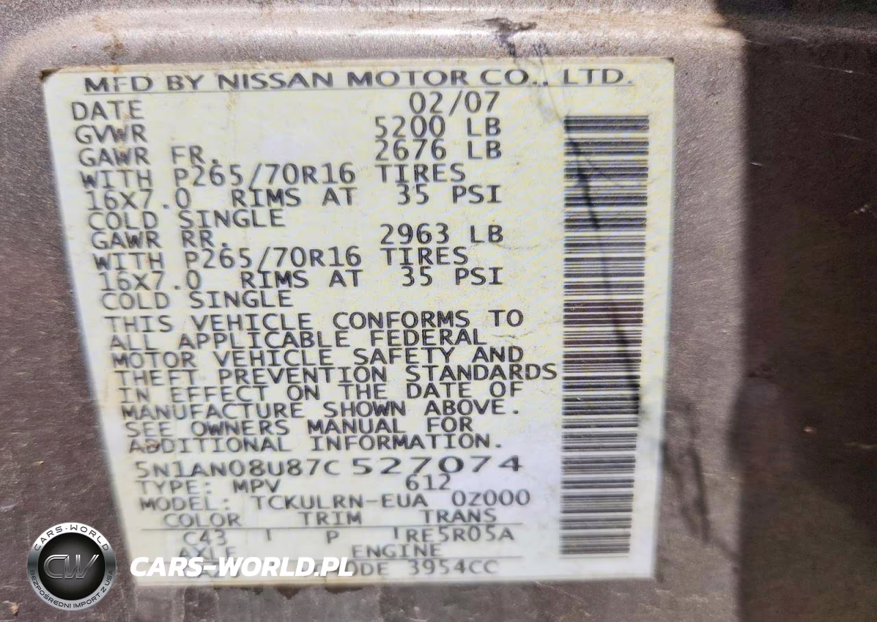 2007 Nissan Xterra X VIN:5N1AN08U87C527074 - 12