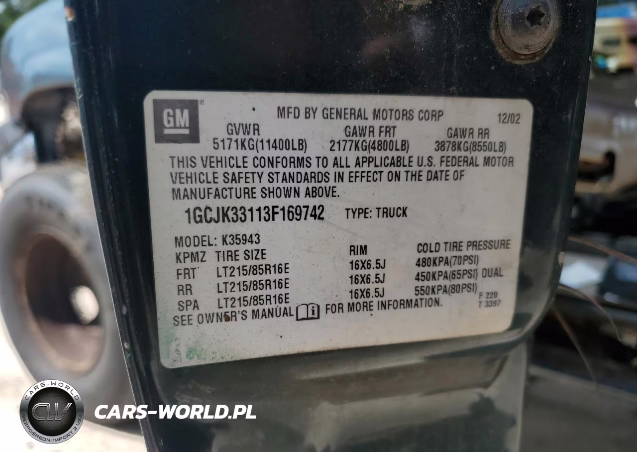 2003 Chevrolet 3500 VIN:1GCJK33113F169742 - 14