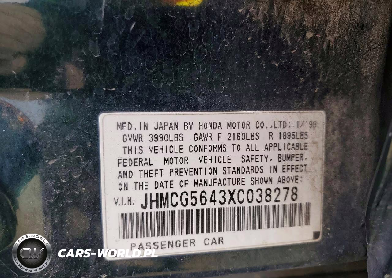 1999 Honda Accord Lx VIN:JHMCG5643XC038278 - 12