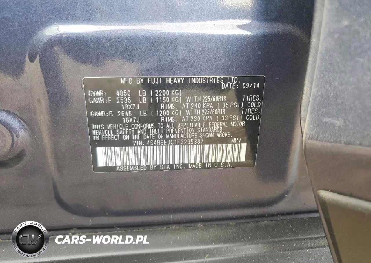 2015 Subaru Outback 3.6R Limited VIN:4S4BSEJC1F3235387 - 13