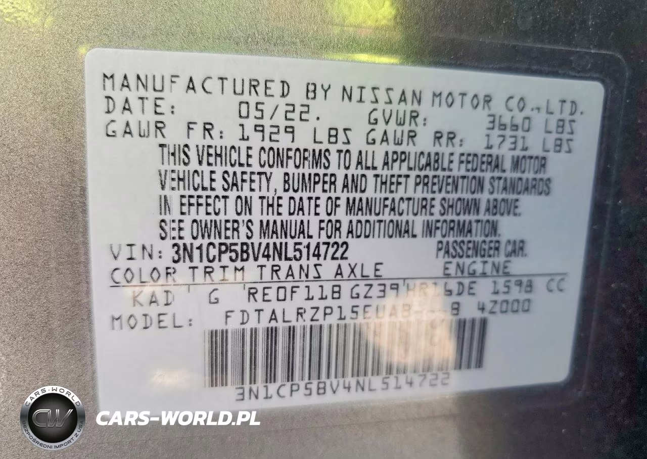 2022 Nissan Kicks S VIN:3N1CP5BV4NL514722 - 13