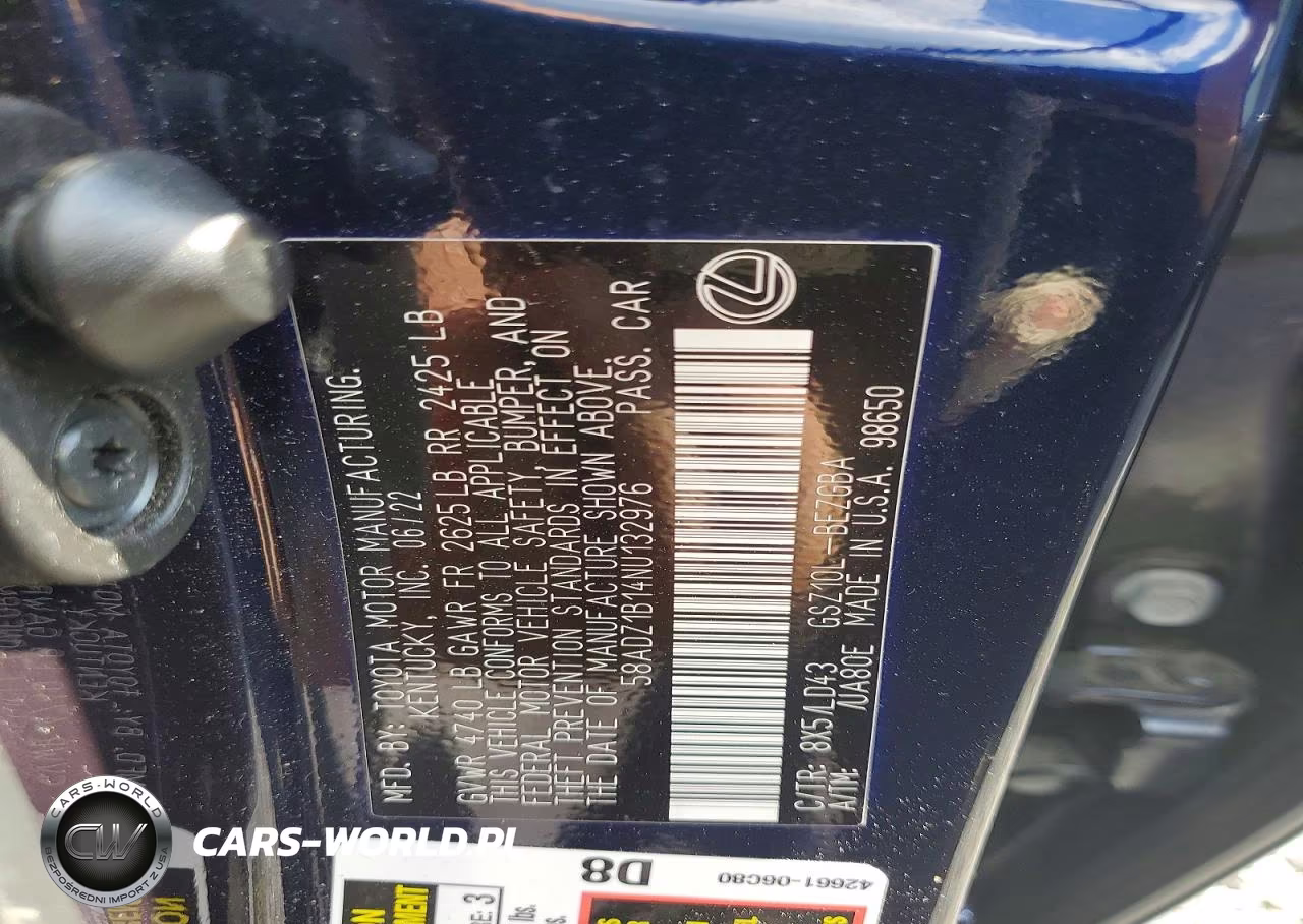 2022 Lexus Es 350 Base VIN:58ADZ1B14NU132976 - 12