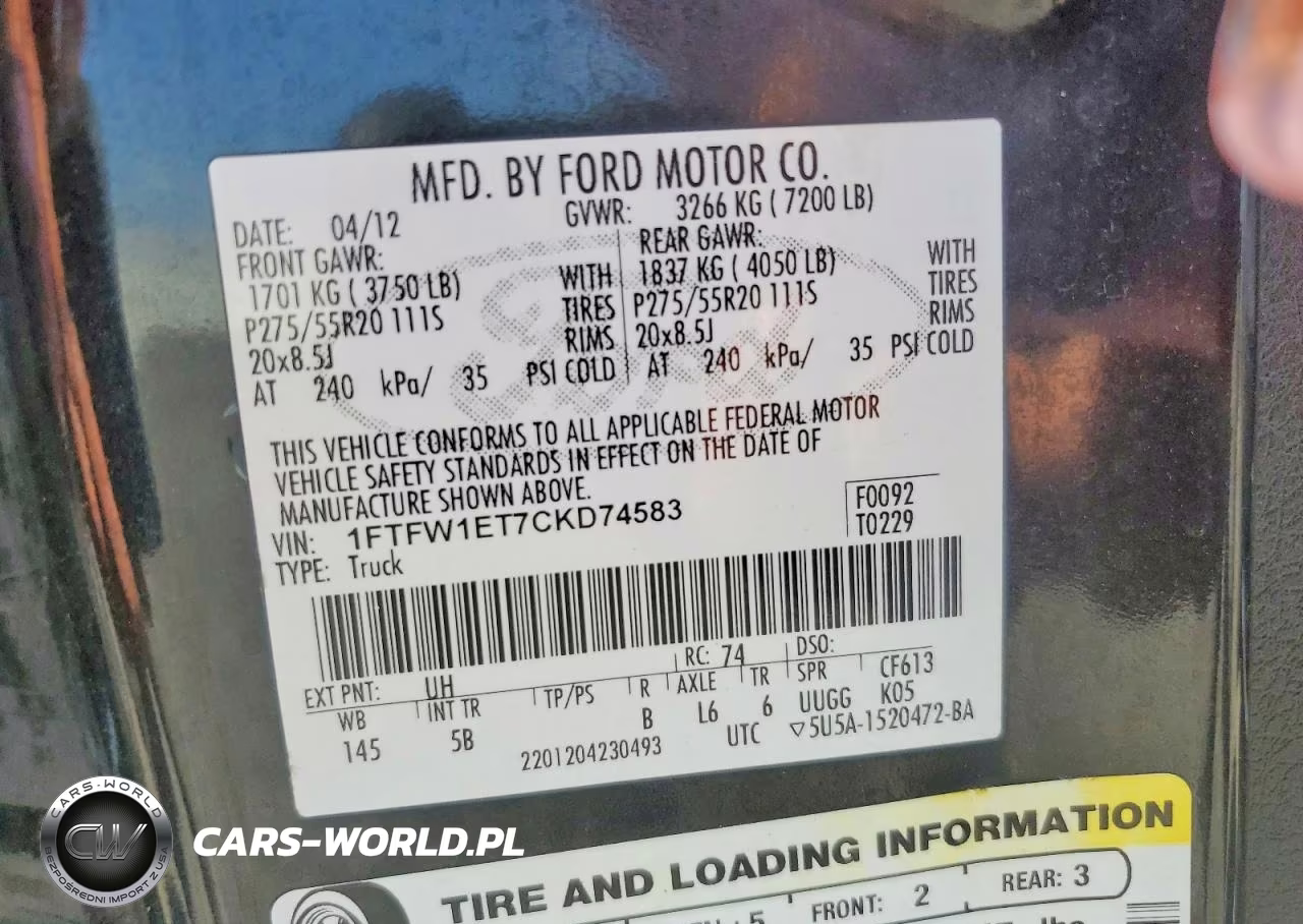 2012 Ford F150 Supercrew VIN:1FTFW1ET7CKD74583 - 12