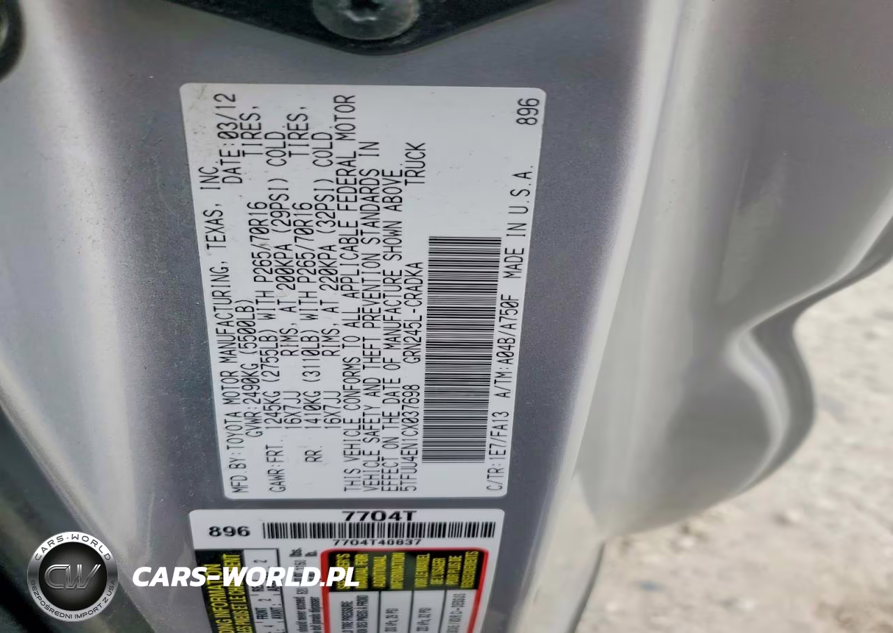 2012 Toyota Tacoma V6 VIN:5TFUU4EN1CX037698 - 12