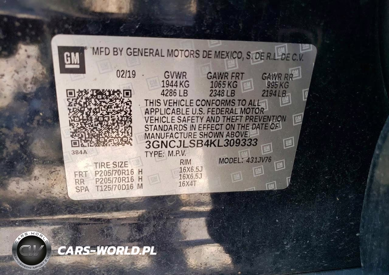 2019 Chevrolet Trax 1Lt VIN:3GNCJLSB4KL309333 - 12
