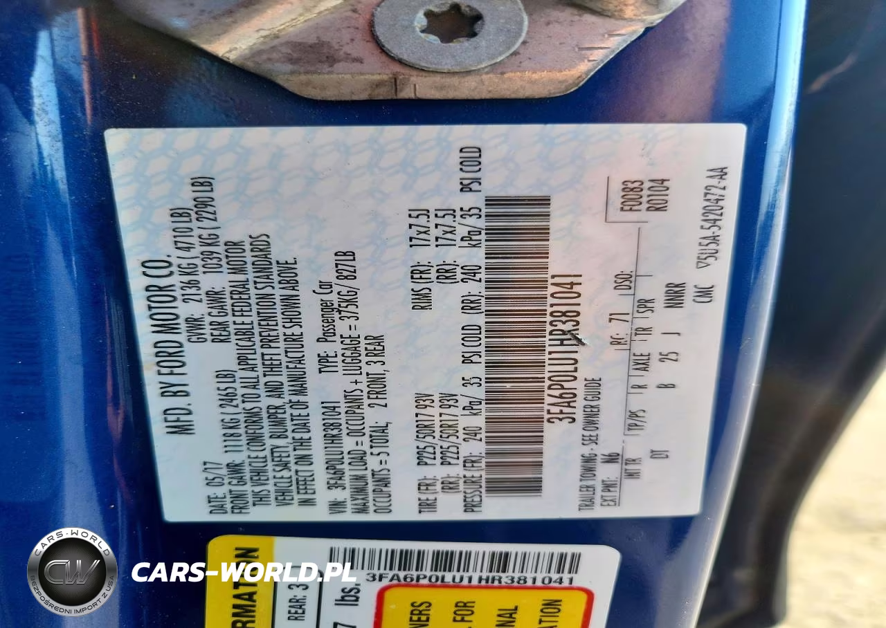 2017 Ford Fusion Se Hybrid VIN:3FA6P0LU1HR381041 - 12