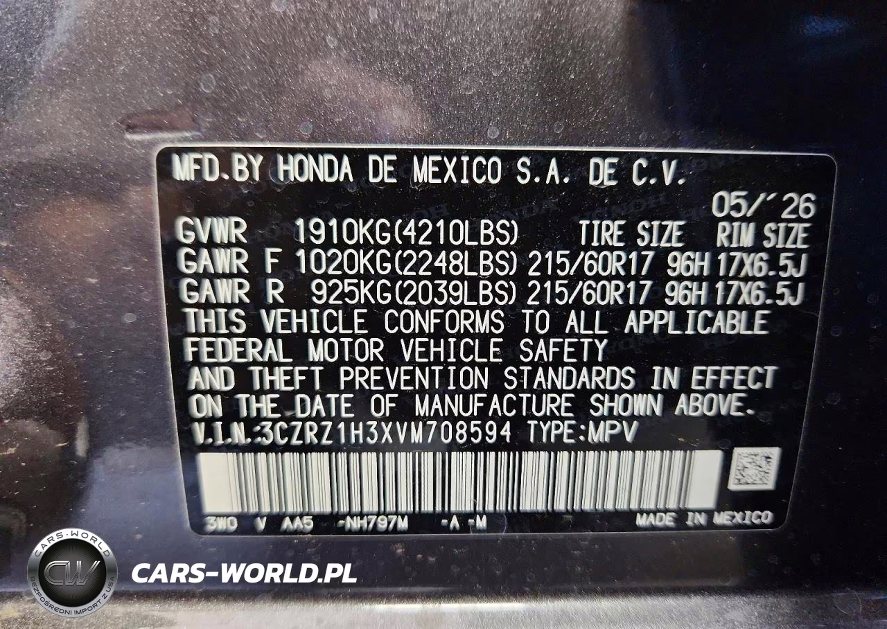 2027 Honda Hr-V Lx VIN:3CZRZ1H3XVM708594 - 13