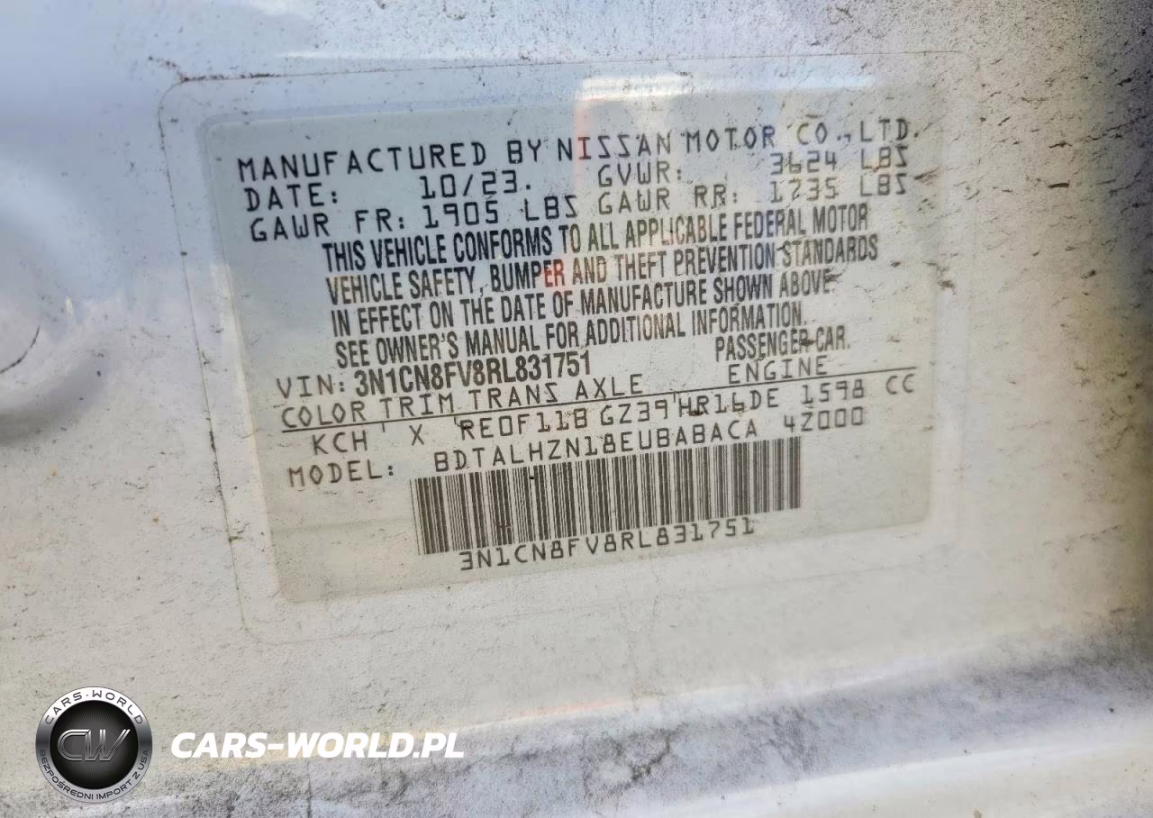 2024 Nissan Versa Sr VIN:3N1CN8FV8RL831751 - 12