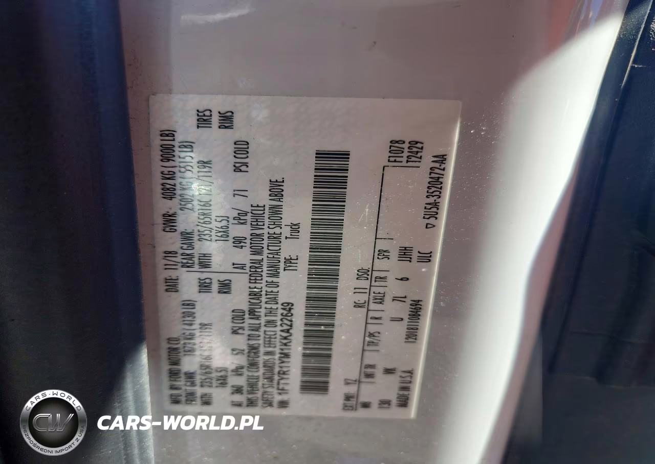 2019 Ford Transit T-250 VIN:1FTYR1YM1KKA22649 - 13