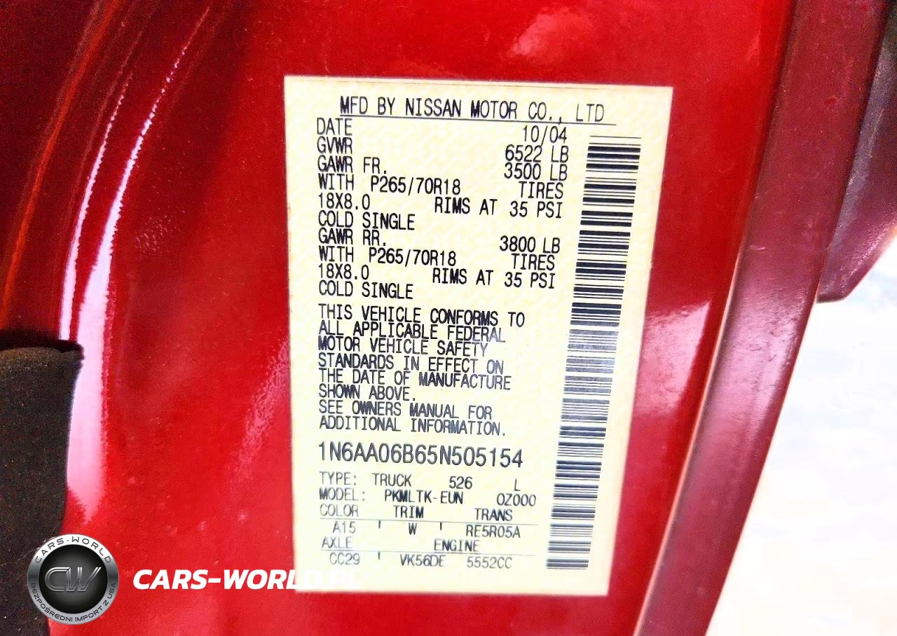 2005 Nissan Titan Xe VIN:1N6AA06B65N505154 - 12