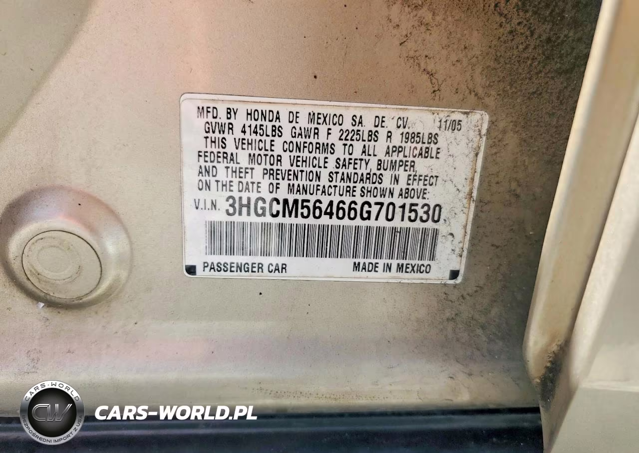 2006 Honda Accord Lx VIN:3HGCM56466G701530 - 12