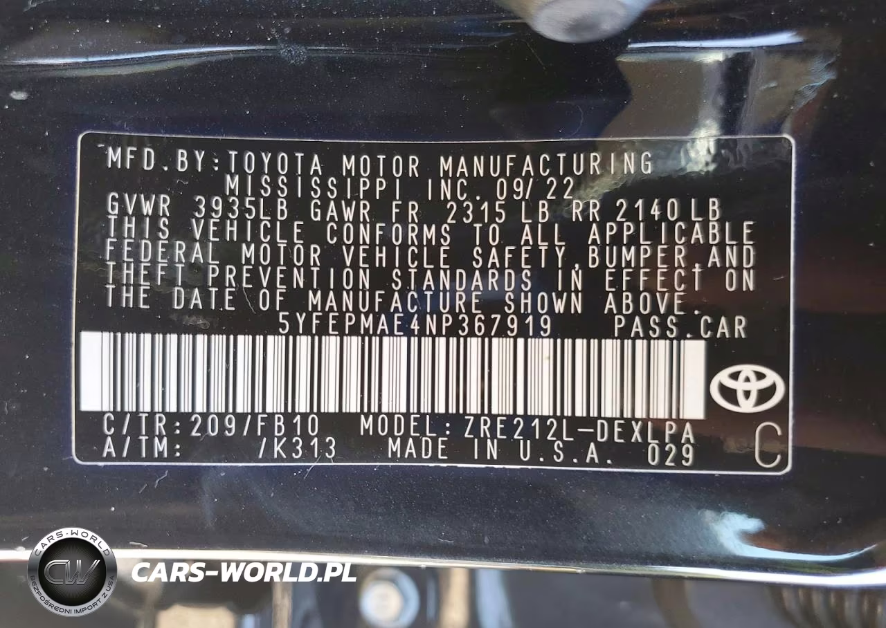 2022 Toyota Corolla Le VIN:5YFEPMAE4NP367919 - 12