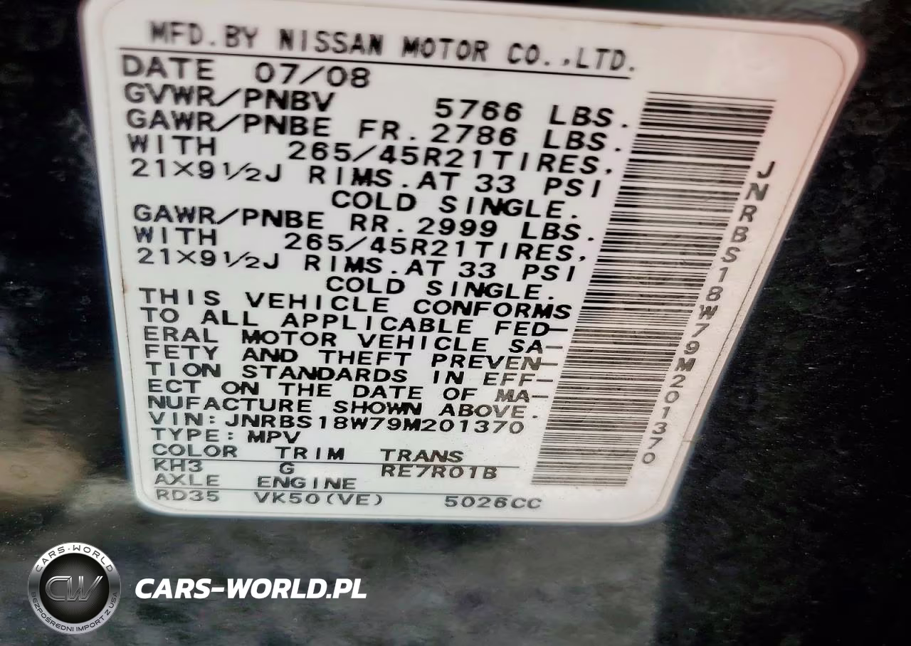 2009 Infiniti Fx50 Base VIN:JNRBS18W79M201370 - 13