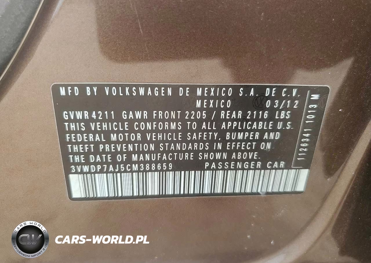 2012 Volkswagen Jetta Se VIN:3VWDP7AJ5CM388659 - 12