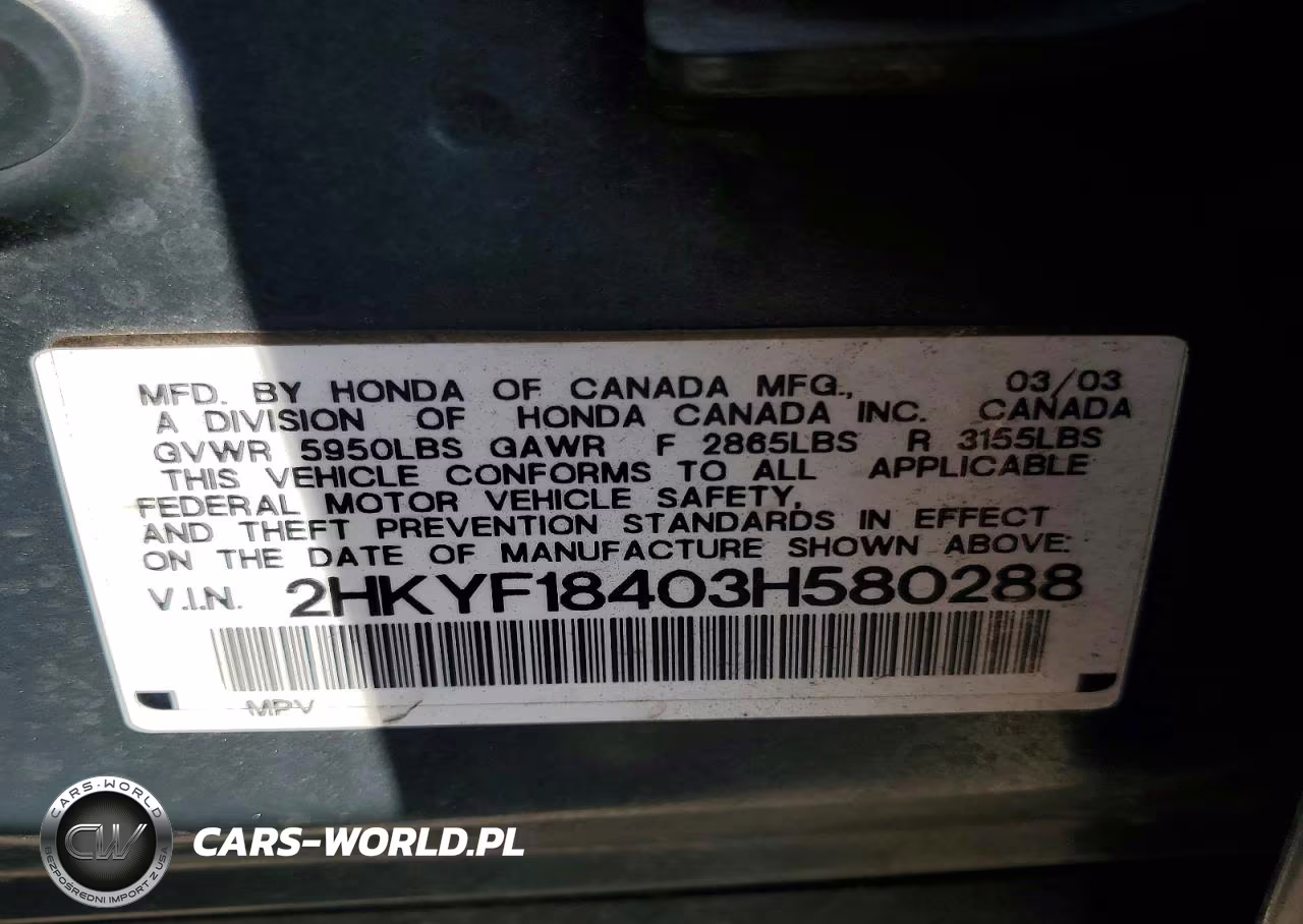 2003 Honda Pilot Ex VIN:2HKYF18403H580288 - 12