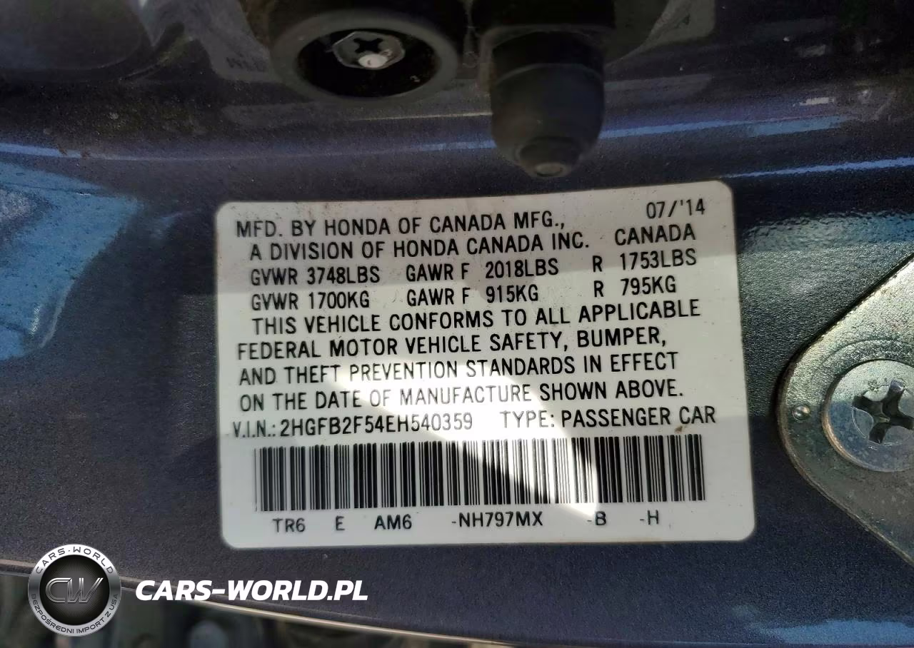 2014 Honda Civic Lx VIN:2HGFB2F54EH540359 - 12