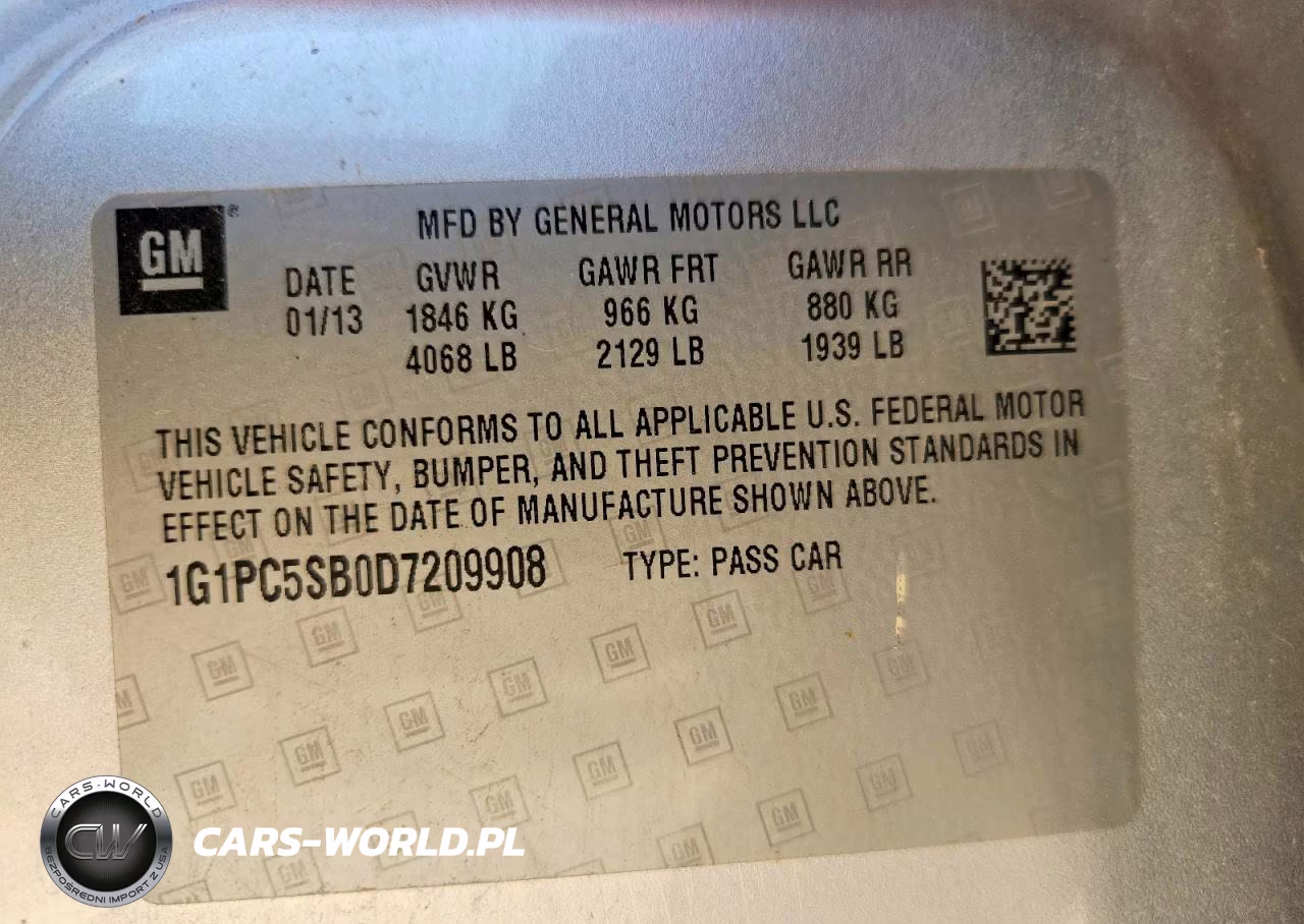 2013 Chevrolet Cruze Lt VIN:1G1PC5SB0D7209908 - 12