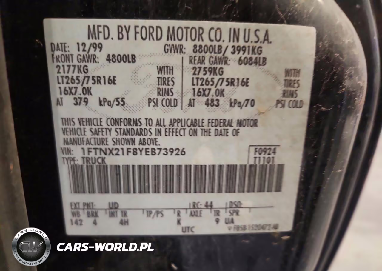 2000 Ford F250 Super Duty VIN:1FTNX21F8YEB73926 - 12