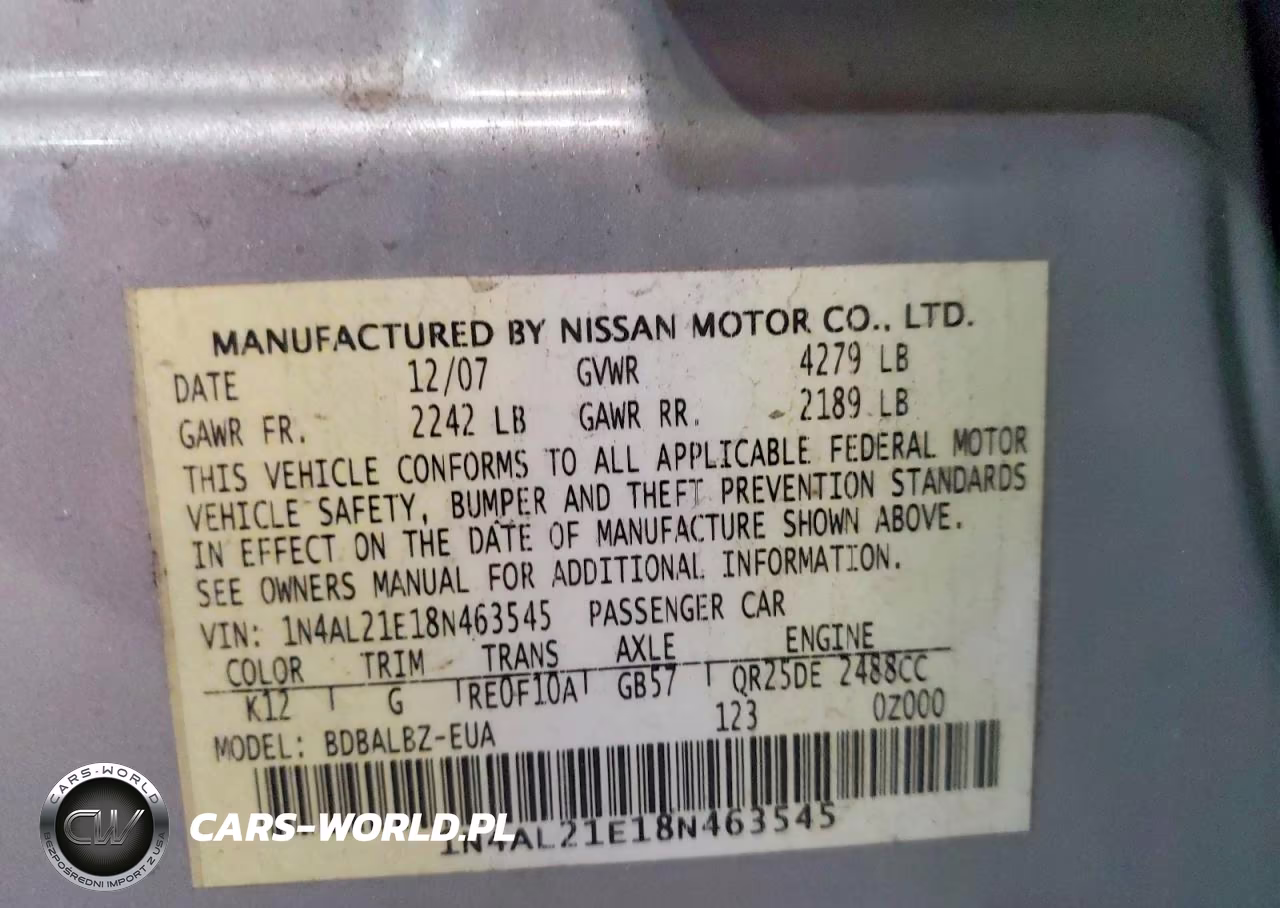 2008 Nissan Altima 2.5 VIN:1N4AL21E18N463545 - 12