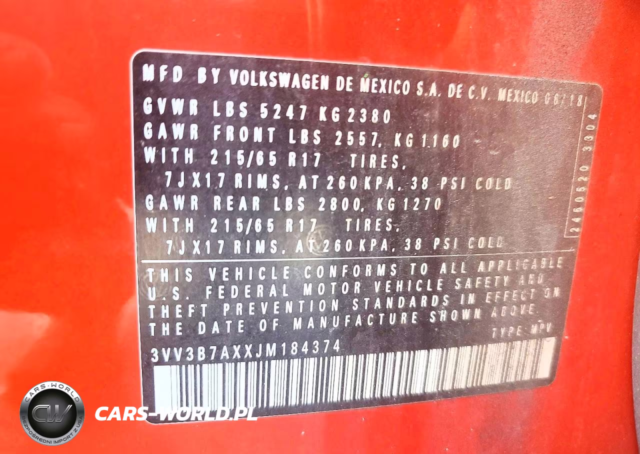 2018 Volkswagen Tiguan Se VIN:3VV3B7AXXJM184374 - 13