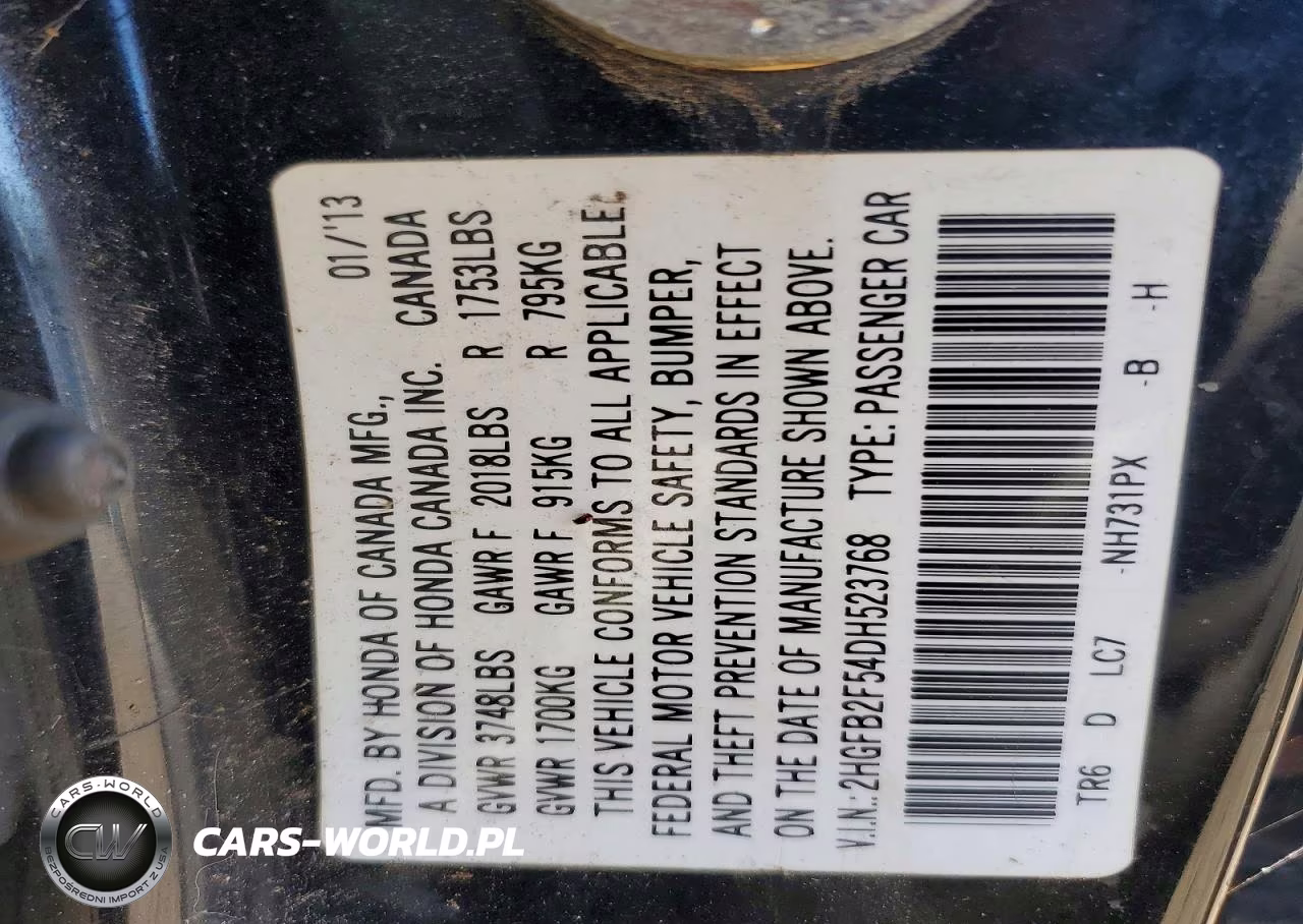 2013 Honda Civic Lx VIN:2HGFB2F54DH523768 - 12
