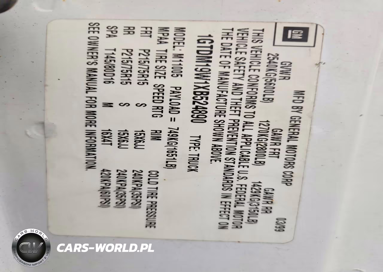 1999 GMC Safari Xt VIN:1GTDM19W1XB524890 - 13