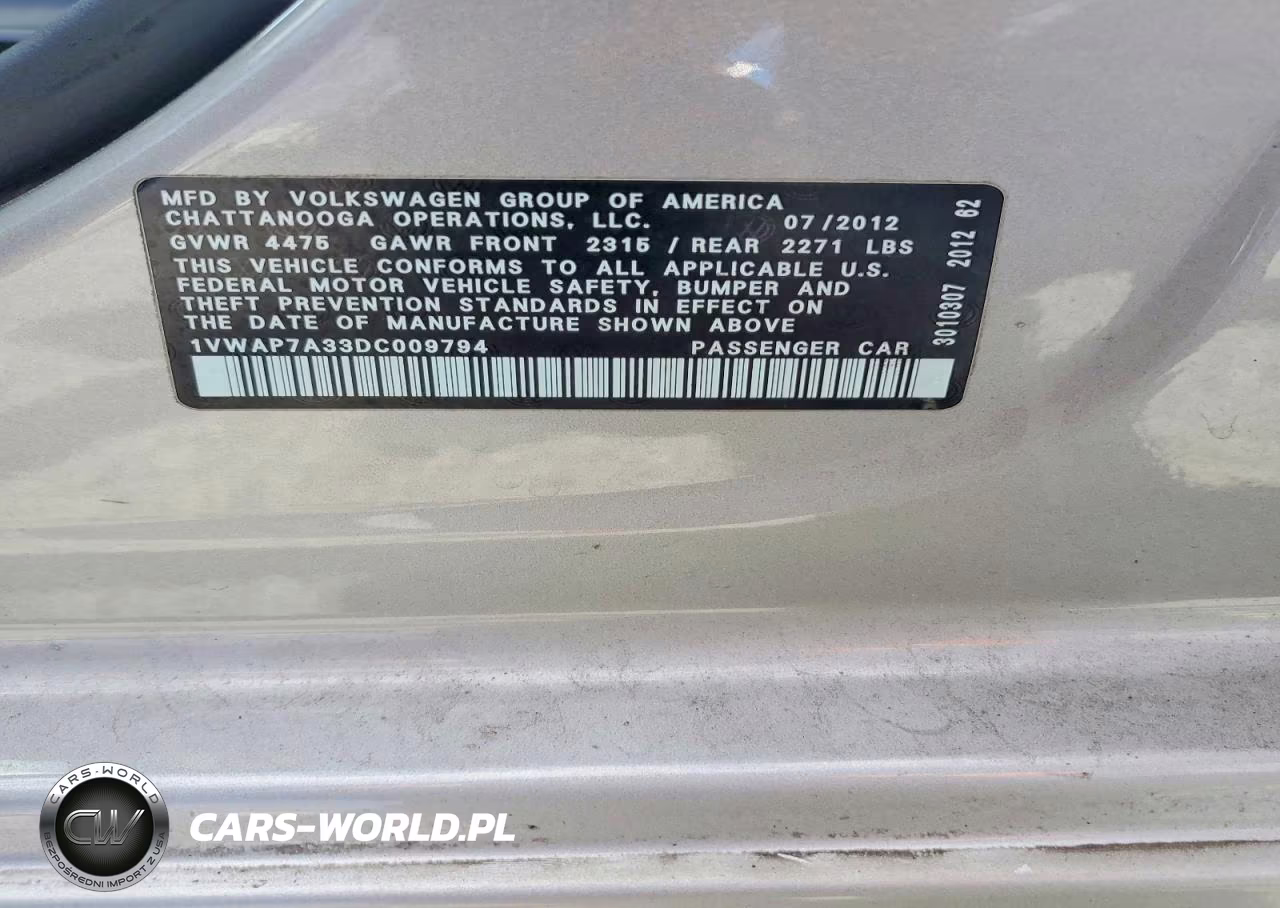2013 Volkswagen Passat S VIN:1VWAP7A33DC009794 - 13