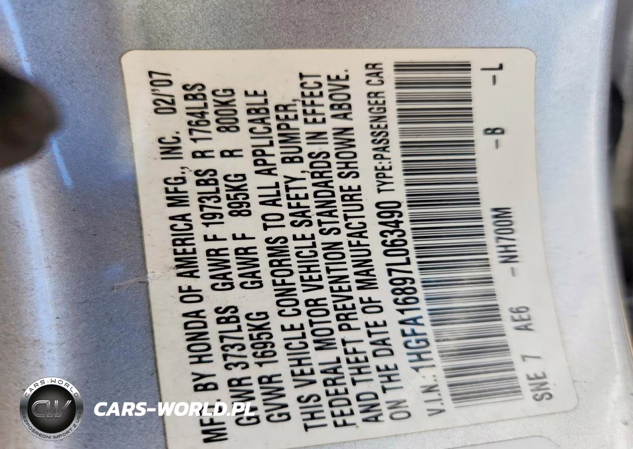 2007 Honda Civic Ex VIN:1HGFA16897L063490 - 13