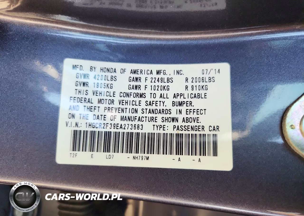 2014 Honda Accord Lx VIN:1HGCR2F39EA273683 - 13