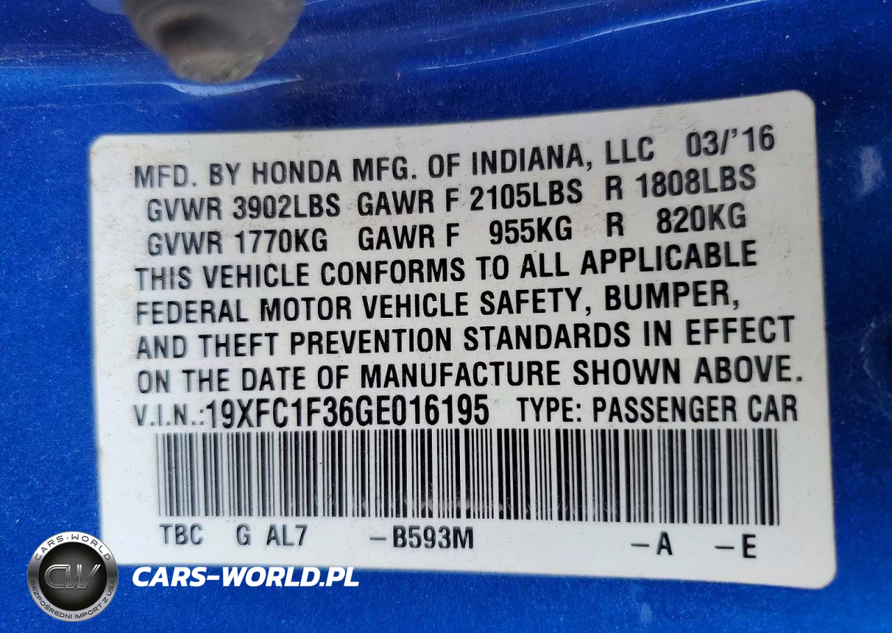 2016 Honda Civic Ex VIN:19XFC1F36GE016195 - 12