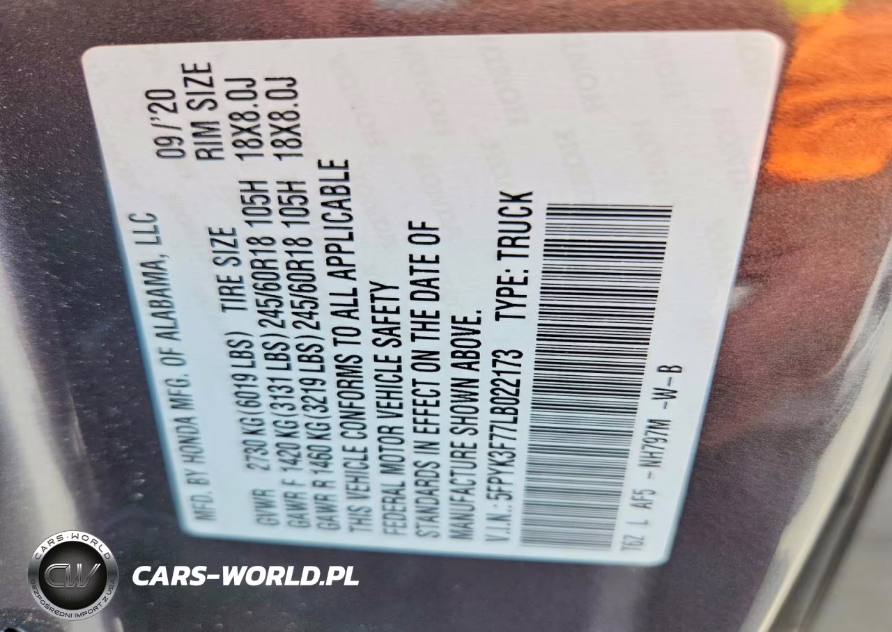 2020 Honda Ridgeline Rtl VIN:5FPYK3F77LB022173 - 12