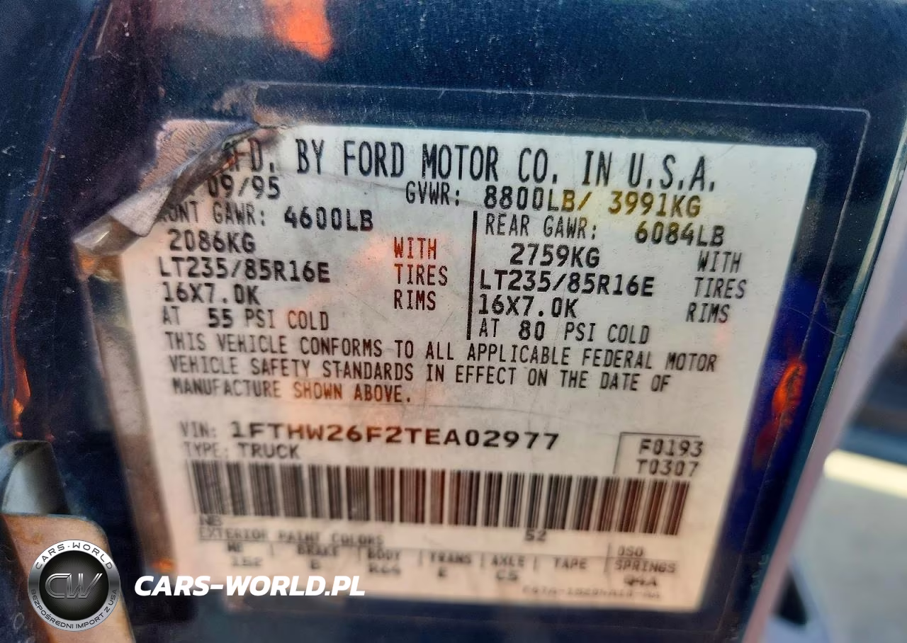 1996 Ford F250 VIN:1FTHW26F2TEA02977 - 12