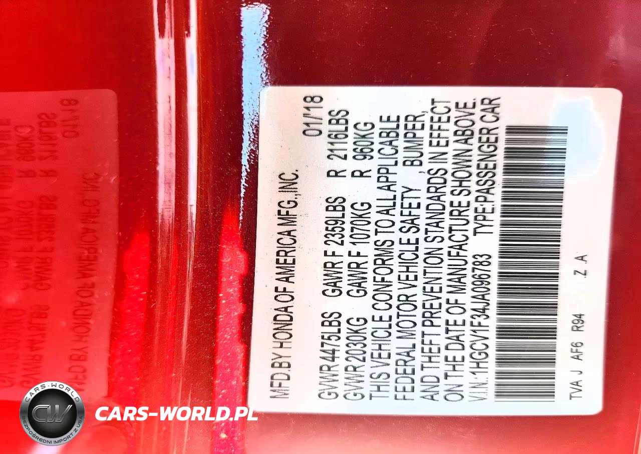 2018 Honda Accord Sport VIN:1HGCV1F34JA096783 - 12