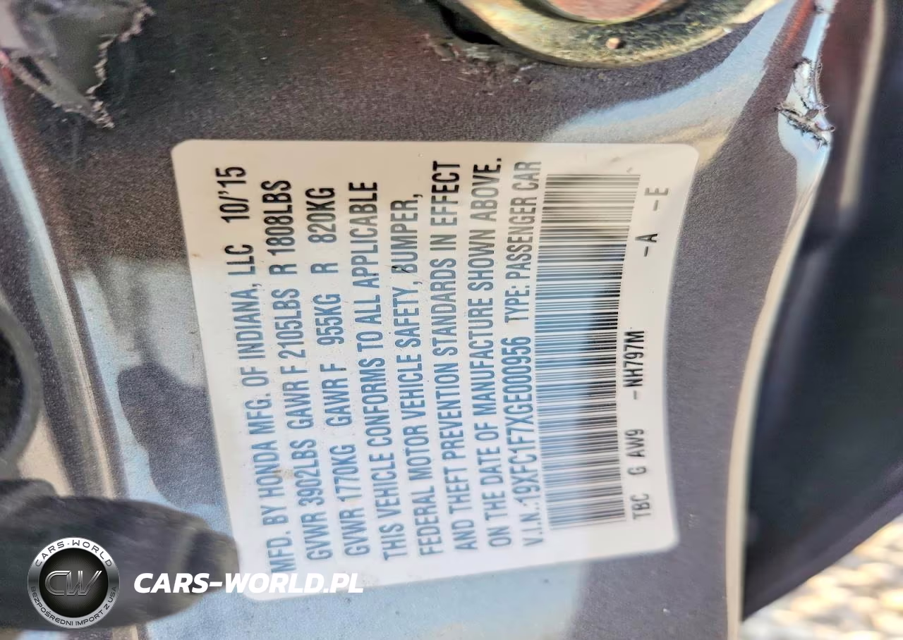 2016 Honda Civic Exl VIN:19XFC1F7XGE000956 - 12