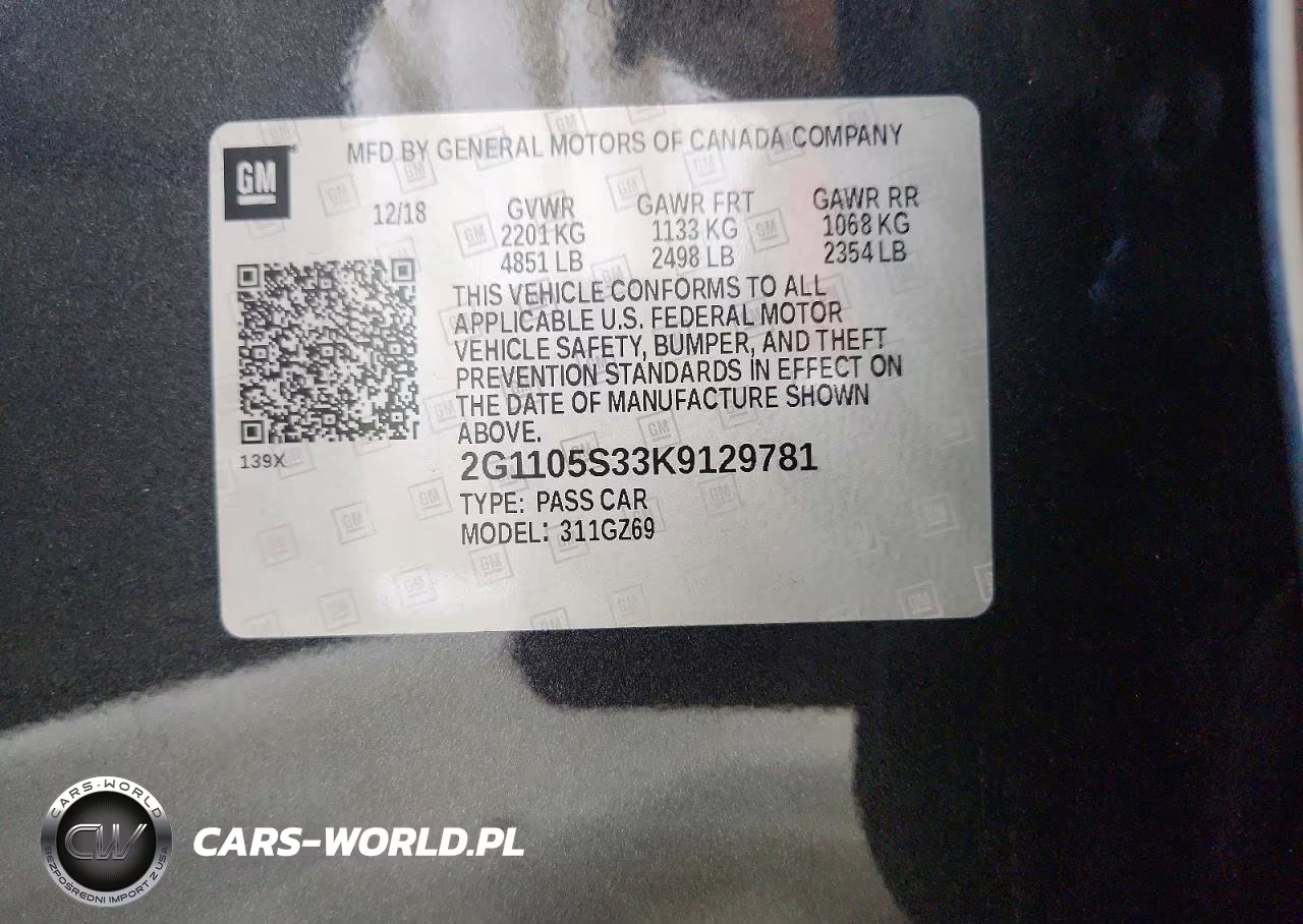 2019 Chevrolet Impala Premier VIN:2G1105S33K9129781 - 12