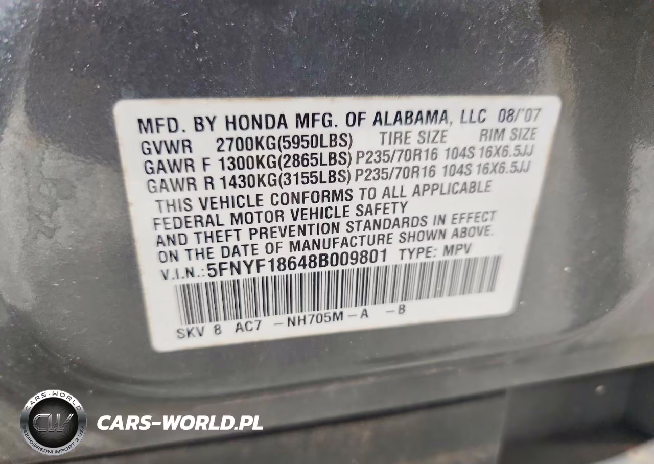 2008 Honda Pilot Exl VIN:5FNYF18648B009801 - 13