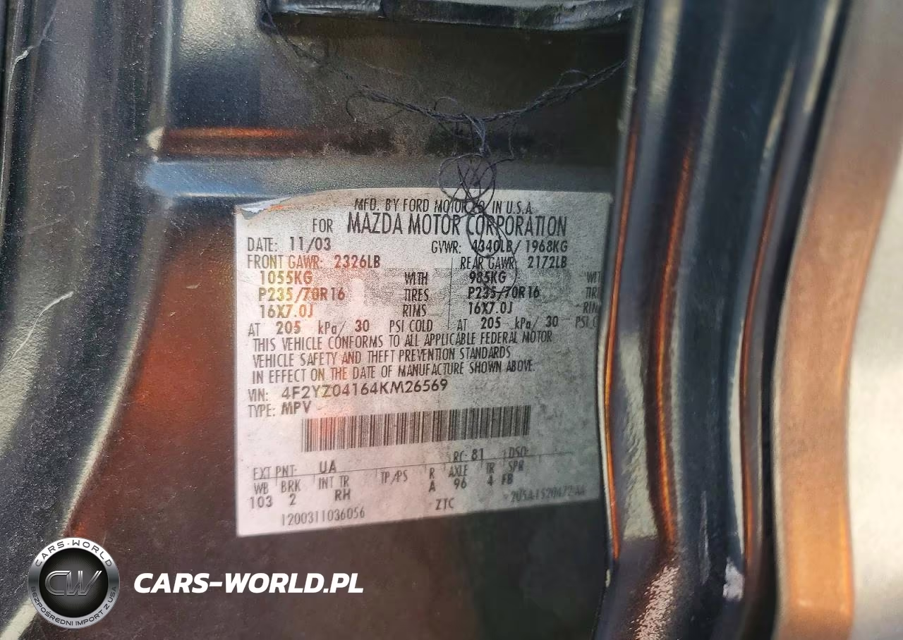 2004 Mazda Tribute Lx VIN:4F2YZ04164KM26569 - 13