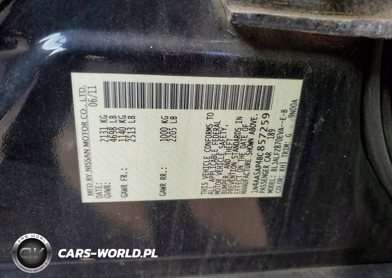 2011 Nissan Maxima 3.5 S VIN:1N4AA5AP4BC857259 - 12
