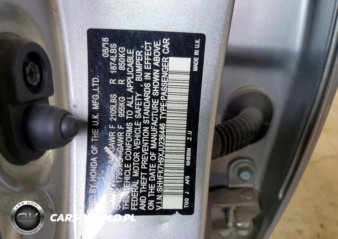 2018 Honda Civic Sport Touring VIN:SHHFK7H9XJU236446 - 12