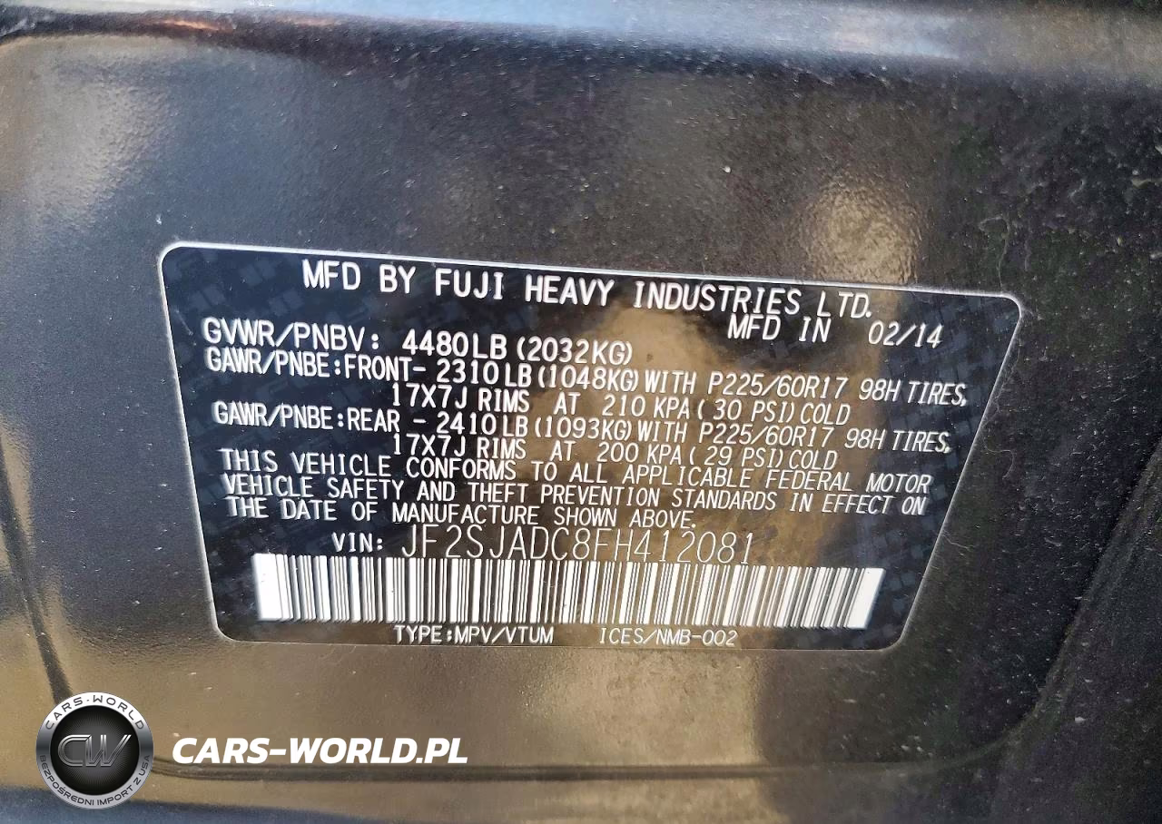 2015 Subaru Forester 2.5I Premium VIN:JF2SJADC8FH412081 - 13